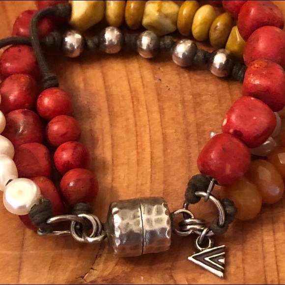 Vintage Silpada Sterling Silver Pearl Coral Jasper Magnetic Clasp Bracelet B1423 - Picture 3 of 8